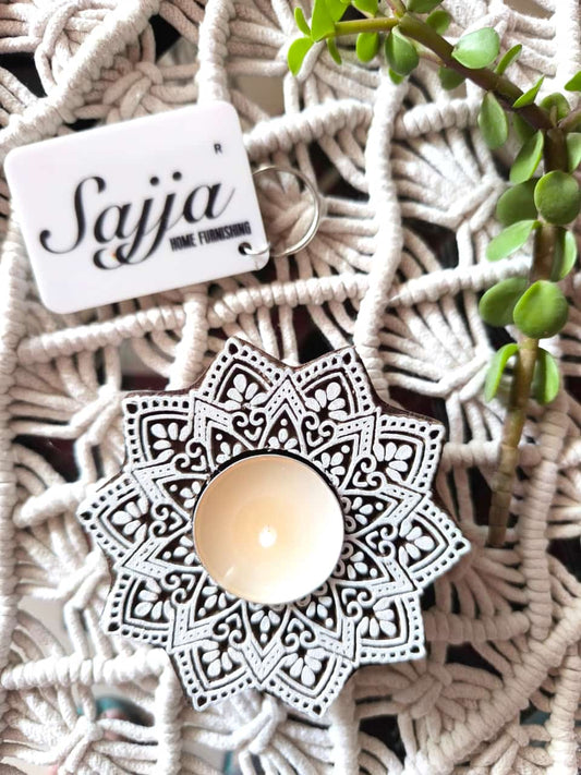 Decagram Handcrafted Mango Wood Tealight Candle Holder | Handcrafted Diya | 1 piece | Indian Festival Diya