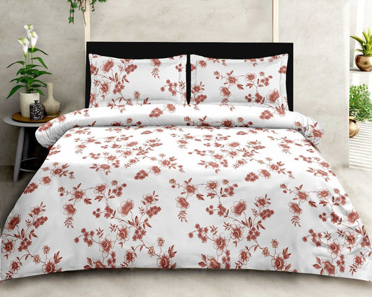 Luxury Opulence Cotton Floral Peach White Double Bedsheet Queen