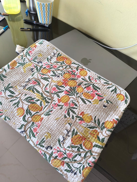 Sajja Sustainable Floral Handmade Cotton Laptop Sleeve/Laptop Cover