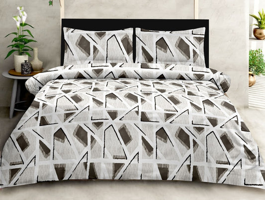 Luxury Opulence Cotton White Black Patterned Double Bedsheet Queen