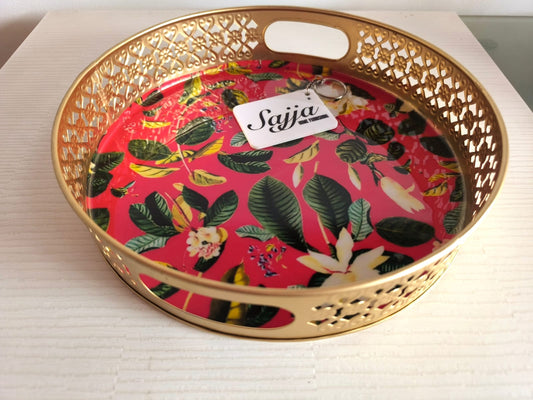 Big Round Magnolia Bloom Floral Decorative Tray (10 x 10 inches)