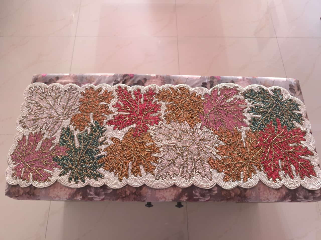 Elegant Multicolor Colour Burst Leaves Beaded Table Runner