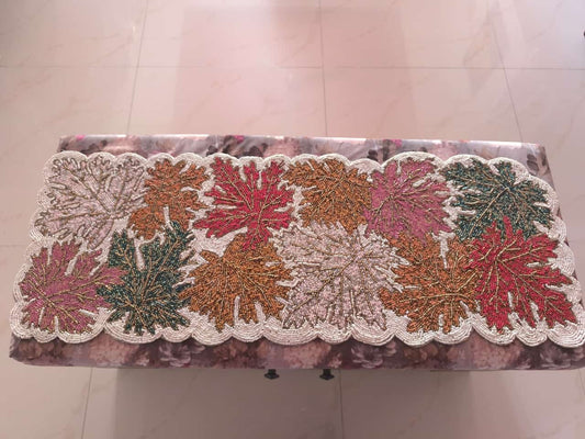 Elegant Multicolor Colour Burst Leaves Beaded Table Runner