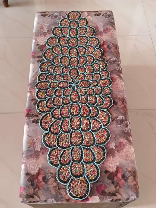 Trendy Beaded Table Runner Spring, Beaded Table Runner Bright Colors, Beaded Table Runner Coffee - Blue Orange