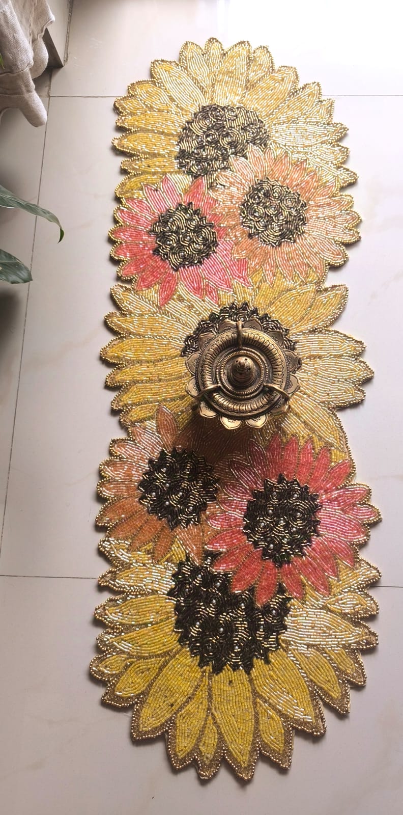 Scintillating Sunflower Handwoven Beads Table Runner