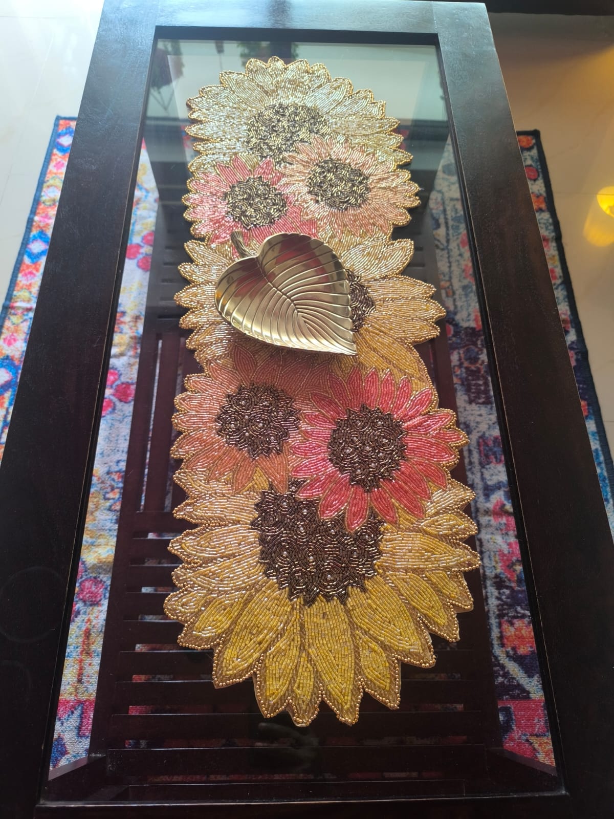 Scintillating Sunflower Handwoven Beads Table Runner