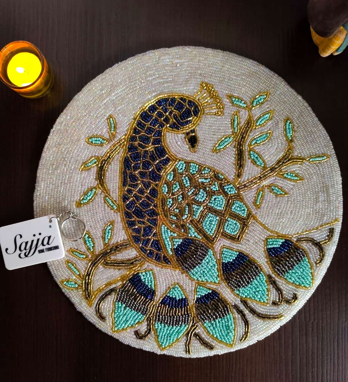Passionate Peacock  Beads Round Table Placemat