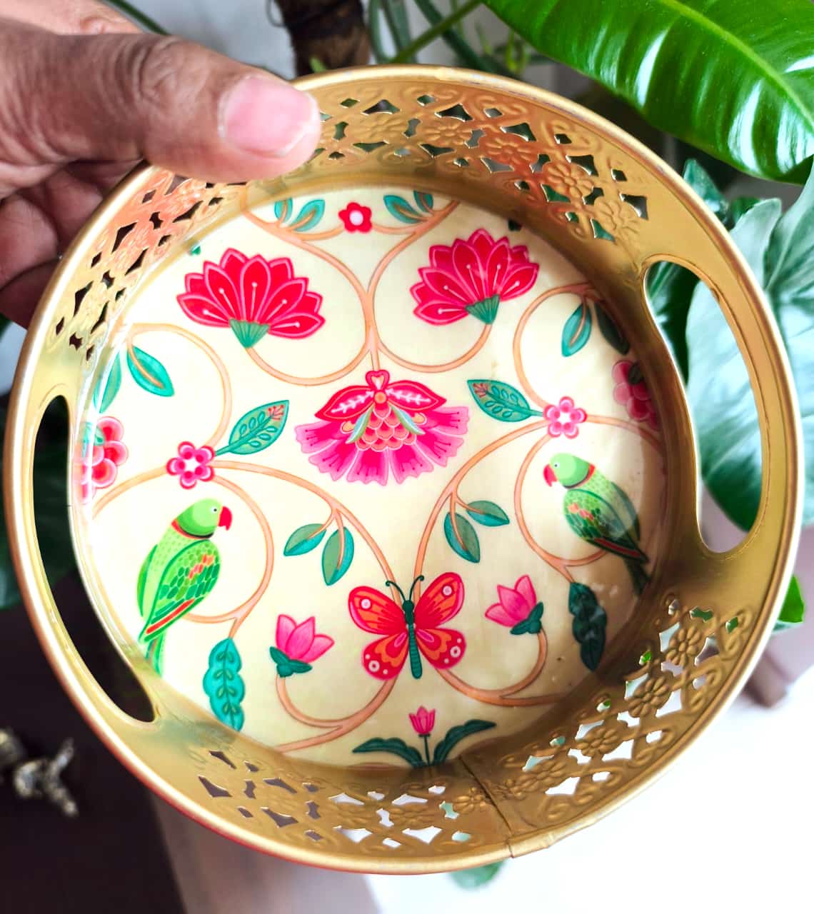 Round Floral Metal Decorative Tray (6" inches)