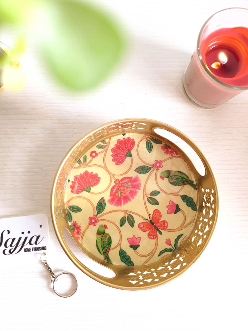 Round Floral Metal Decorative Tray (6" inches)