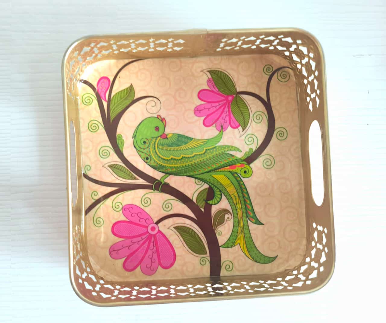 Magnificent Parrot Bird Floral Decorative Tray (8 x8 inches)