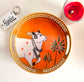 Gold Round Pichwai Metal Round Tray Orange Decorative Tray