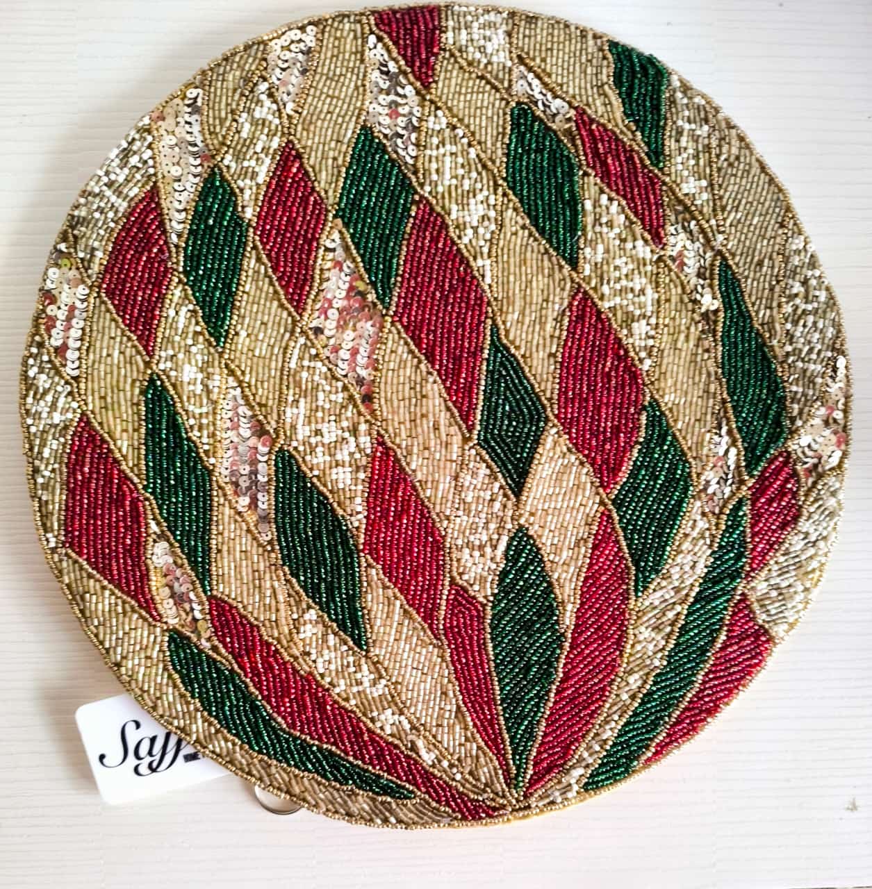 Stylish Spirally Beads Decorative Mat in Green Red n Gold play 