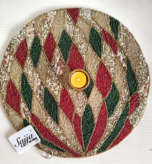 Stylish Spirally Beads Decorative Mat in Green Red n Gold play 