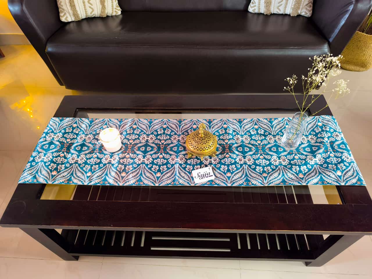 Bluish Teal Shaded Gorgeous Velvet Table Runner, 12 x 72 inches