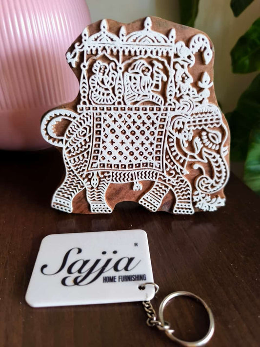 Palki Elephant wooden engraved Hand block décor piece Coaster | Fabric Textile Wood Pottery Clay Stamp Indian Print Block
