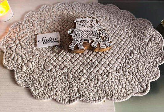 Light  Beige Oval Trapunto Quilted Cotton Table Placemat - 1 piece