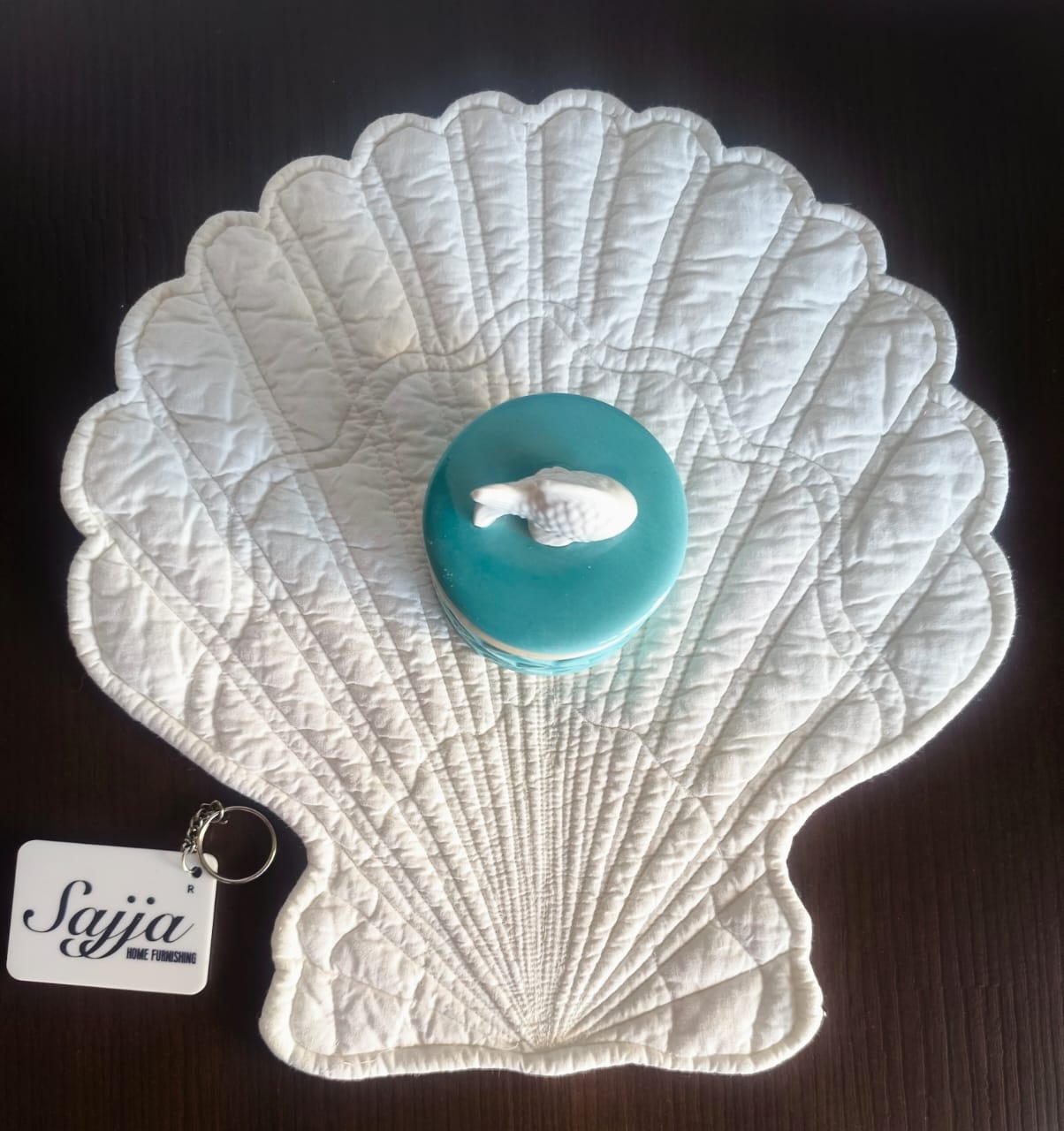 Shell White Embossed Quilted Cotton Table Placemat Trivet