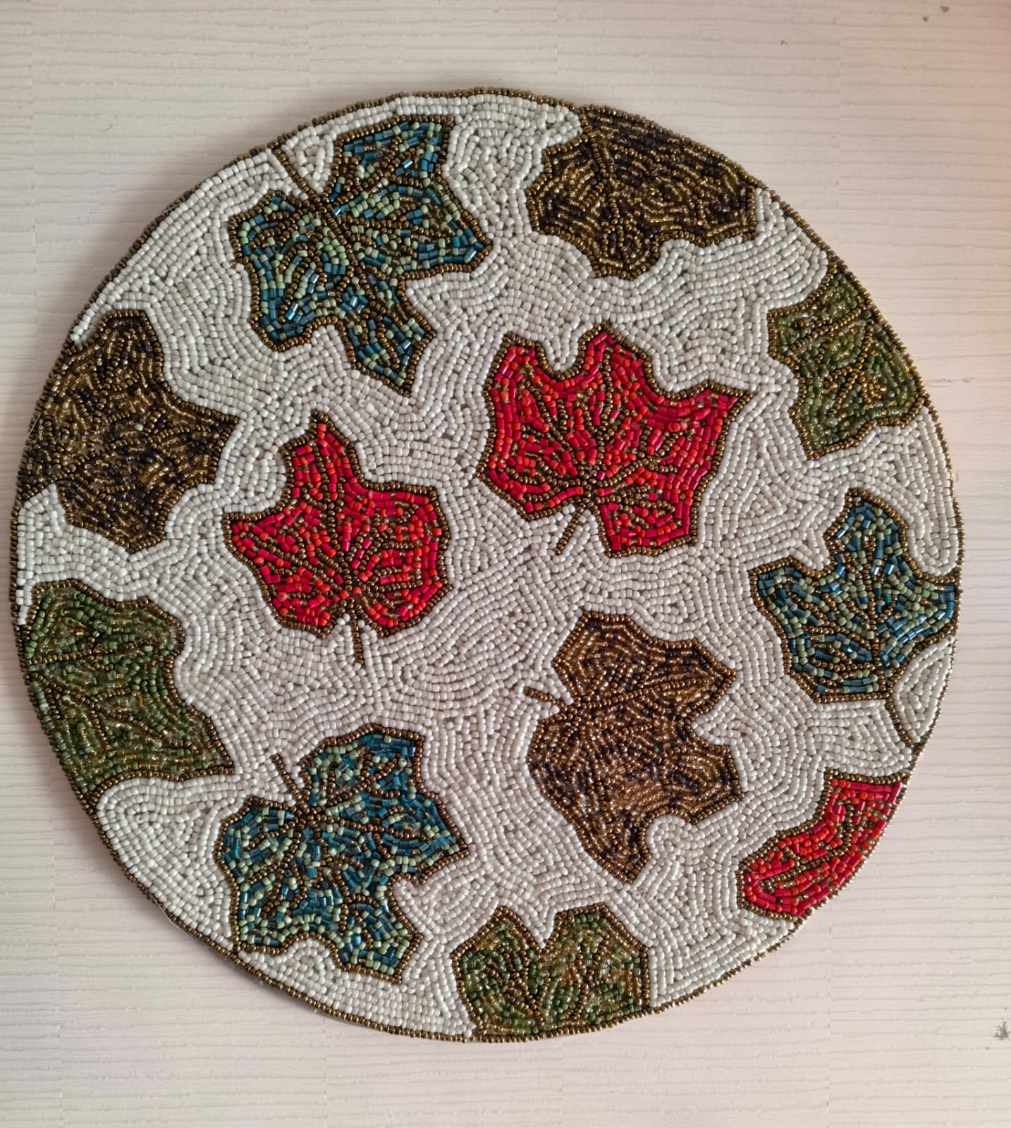 Vintage Leaves Nook Enhancer Round Beaded Table Placemat