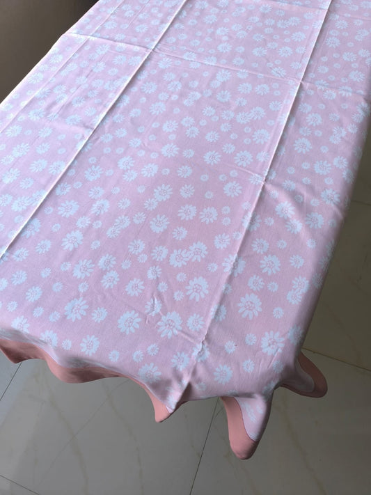 Elegant Pink White Floral Dining Table Cloth -4 Seater Table Cover 54 IN x 78 IN