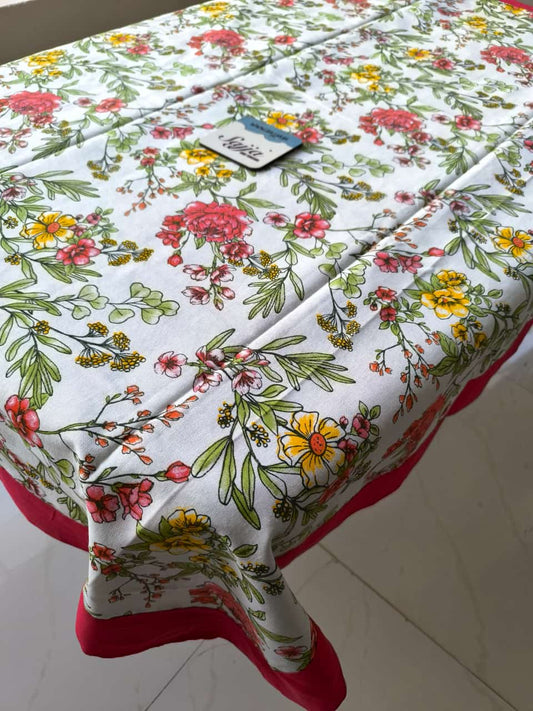 Designer Dining Table Cloth -4 Seater Table Cover 54 IN x 78 IN with Red Border
