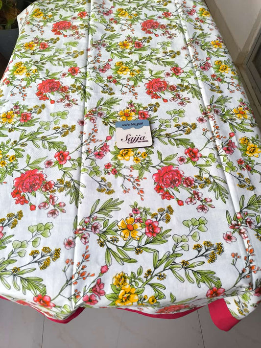 Designer Dining Table Cloth -4 Seater Table Cover 54 IN x 78 IN with Red Border