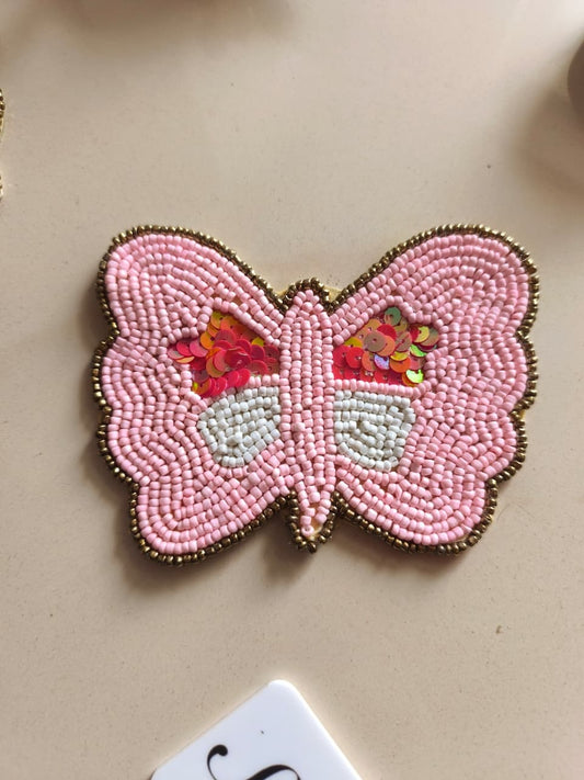 Sweet and Pretty Handicraft Pink Butterfly Beaded Coaster Doily