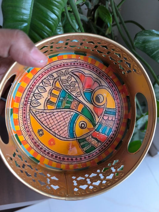 Madhubani Modernistic Matsya Decorative Tray (6" inches)