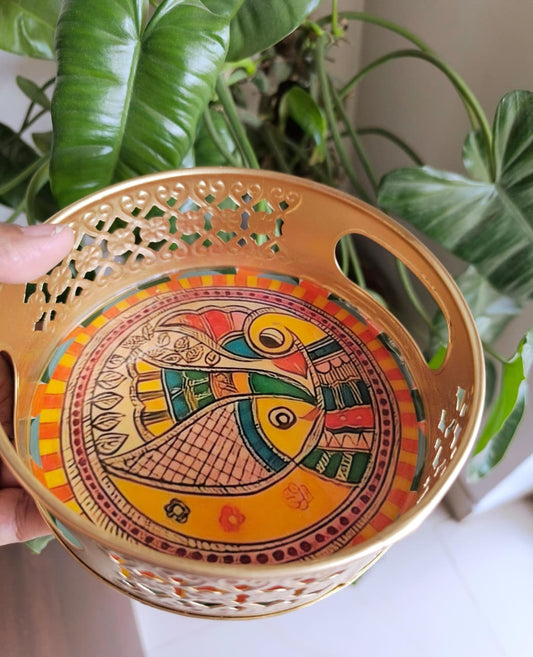 Madhubani Modernistic Matsya Decorative Tray (6" inches)