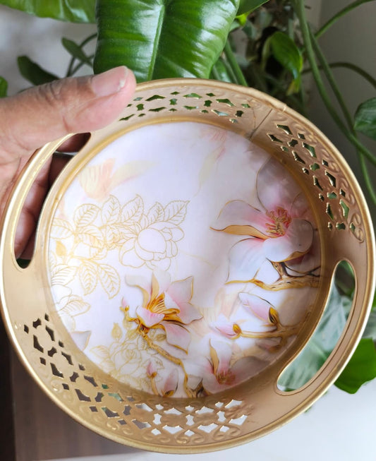Modern Frangipani Floral Artistic Small Tray Gift Pichwai tray Decor piece