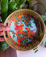 Round Bright Blue Birds Madhubani Metal Decorative Tray (6" inches)