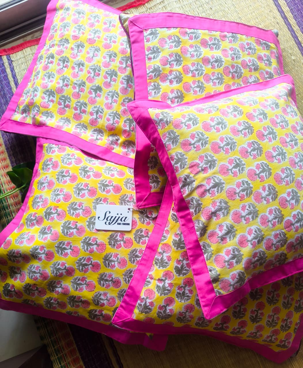 Hand block Guldasta Premium Cotton Cushion Covers 40 cm x40 cm | Set of 5