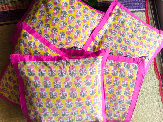 Hand block Guldasta Premium Cotton Cushion Covers 40 cm x40 cm | Set of 5