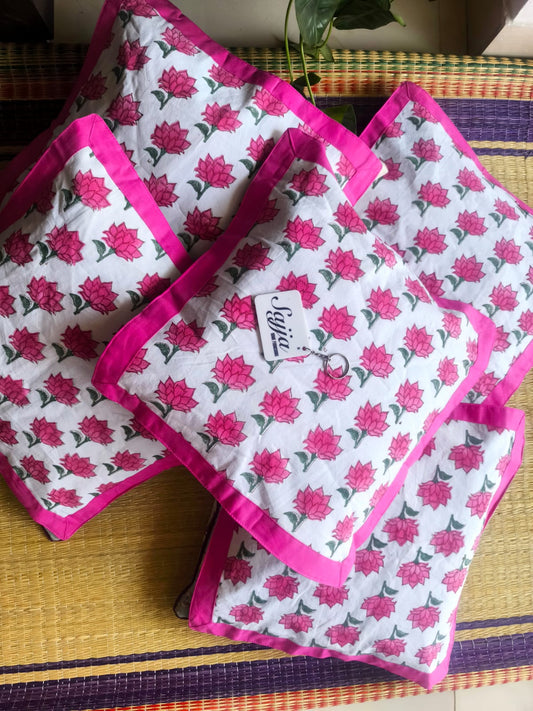 Hand block Kamal Floral Cotton 16 x 16 inches (Set of 5 cushion covers )
