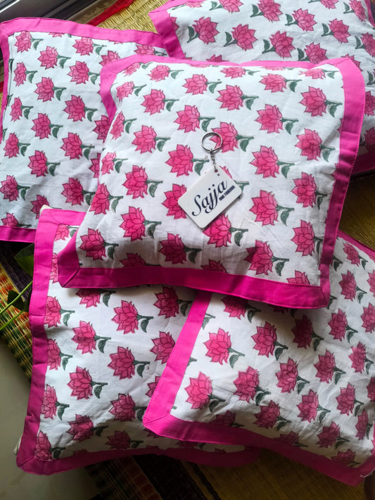 Hand block Kamal Floral Cotton 16 x 16 inches (Set of 5 cushion covers )