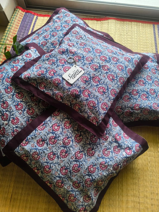 Blue Mughal Jaal Hand-Blocked Cushion Cover