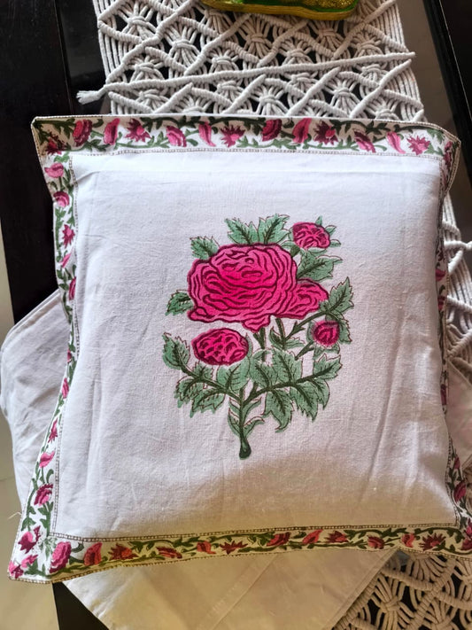 Buy Sajja Hand block Gulab Cushion Covers cotton 16 x 16 inches