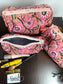 Designer Quilted Toiletry Makeup Pouches Set of 3 Peach Pink