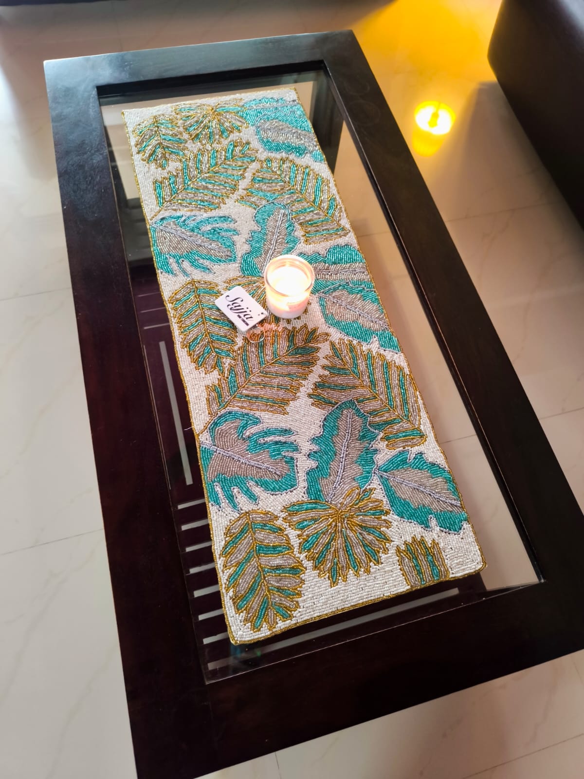 Sajja Beaded Handwoven Vintage Multicolour Embroidered Beads Table Runner