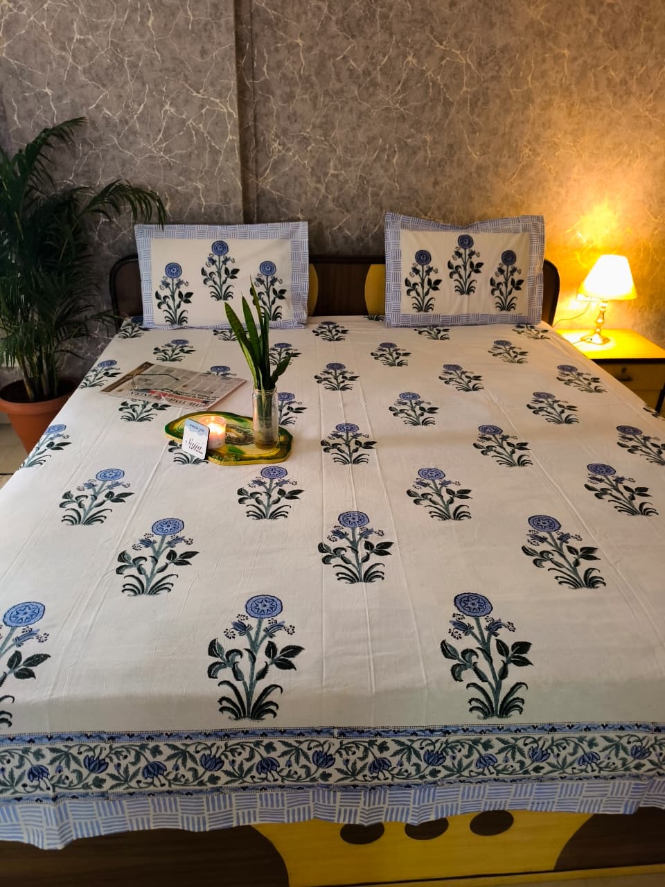 Buy Premium South Cotton Mughal Floral Hand block Double Bedsheet King 9 feet x 9 feet