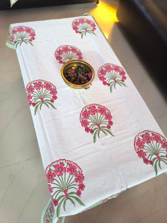 Buy Centre Table Hand block Floral Pink Phool Green Table Cover - 40 x 60 inches -2 Seater Table Cover