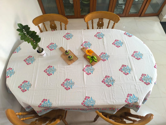 Designer Hand block Rectangular Floral Cotton Table Cover - 60 x 90 inches 6 seater | smaller 8 seater  Table Cloth