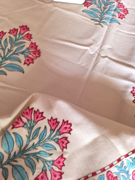 Designer Hand block Rectangular Floral Cotton Table Cover - 60 x 90 inches 6 seater | smaller 8 seater  Table Cloth
