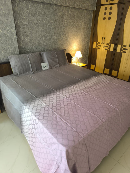 Premium Ombre Collection Fine Cotton Lilac White Double Bedsheet Super King 9f x 9f