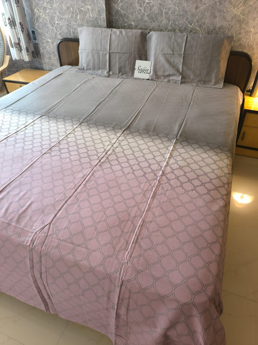 Premium Ombre Collection Fine Cotton Lilac White Double Bedsheet Super King 9f x 9f
