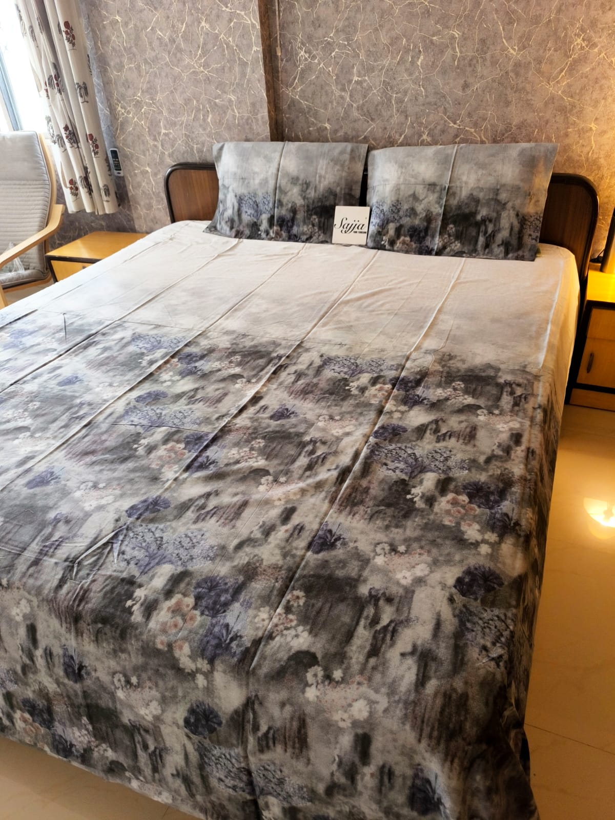 Designer Ombre Super King Bedsheet 108 inches x 108 inches Abstract pattern Blue Grey
