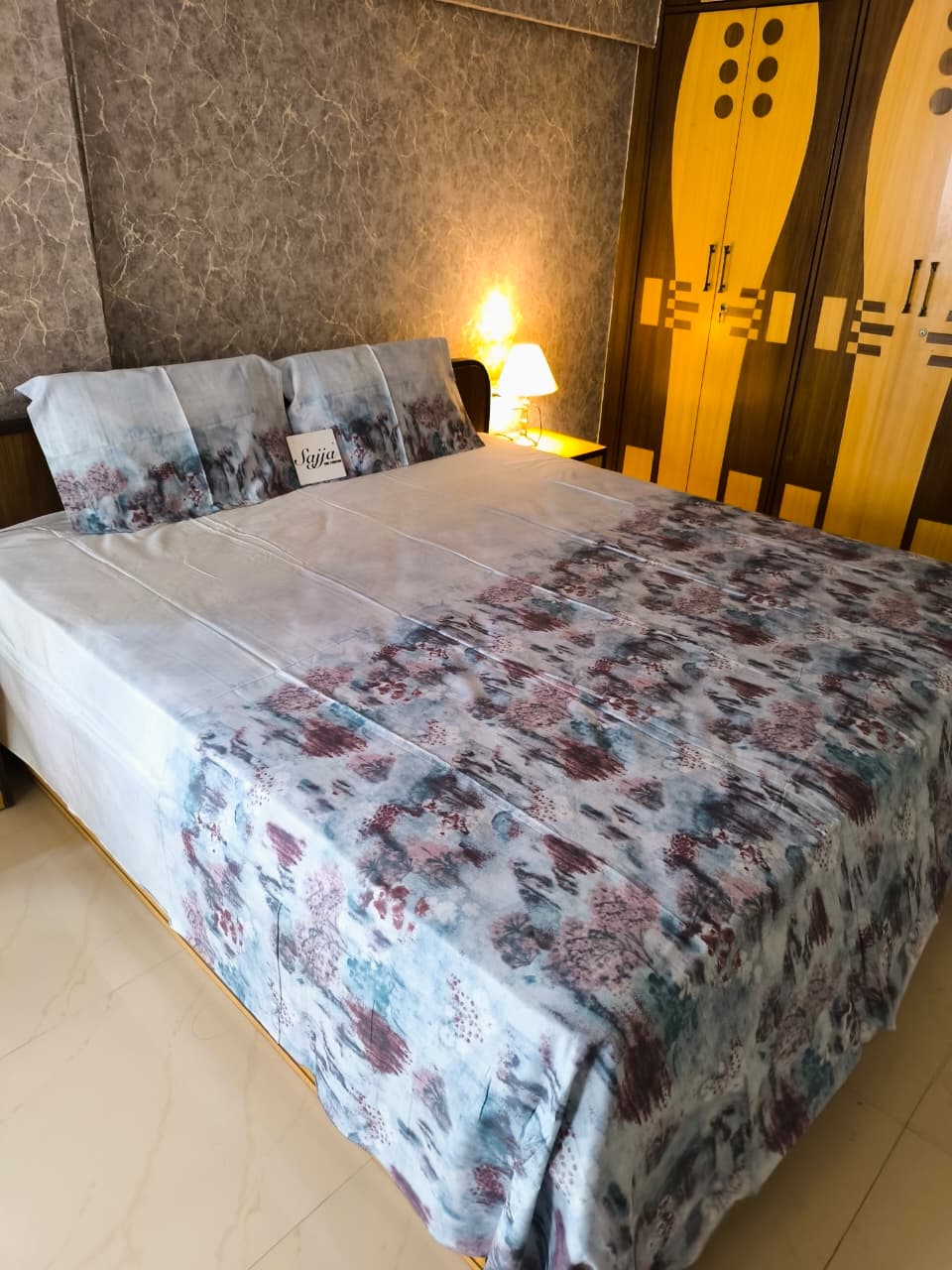Buy Online Designer Ombre Blue Brown Fine Cotton King Bedsheet 108 x 108 inches