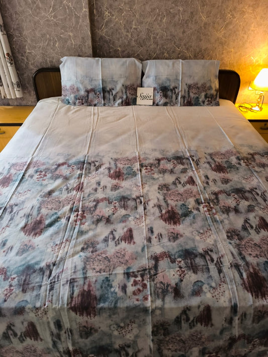 Buy Online Designer Ombre Blue Brown Fine Cotton King Bedsheet 108 x 108 inches