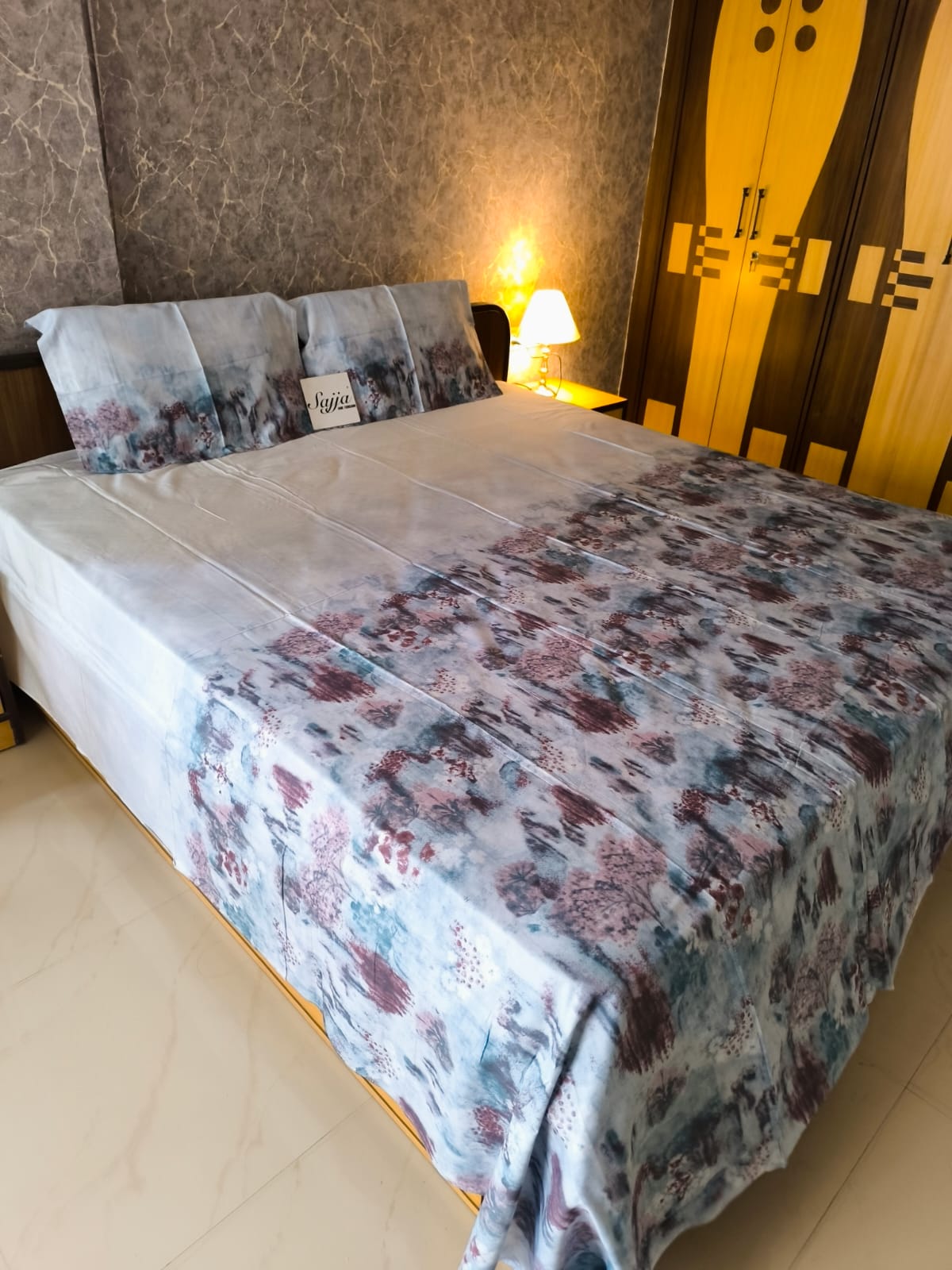 Buy Online Designer Ombre Blue Brown Fine Cotton King Bedsheet 108 x 108 inches