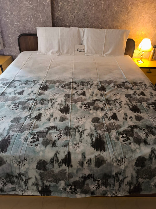 Buy Online Designer Ombre Teal Blue Fine Cotton Super King Bedsheet 108 x 108 inches