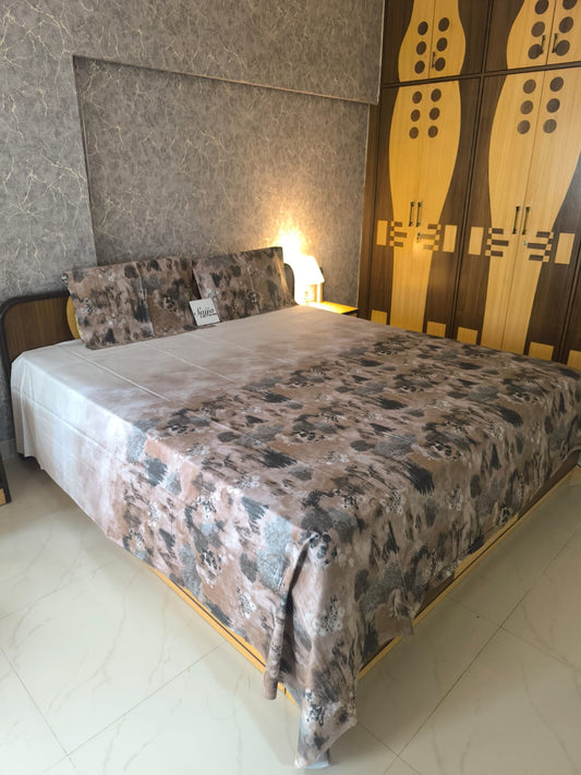 Premium Fine Cotton Ombre Super King Bedsheet Brown Hues Floral 108 x 108 inches